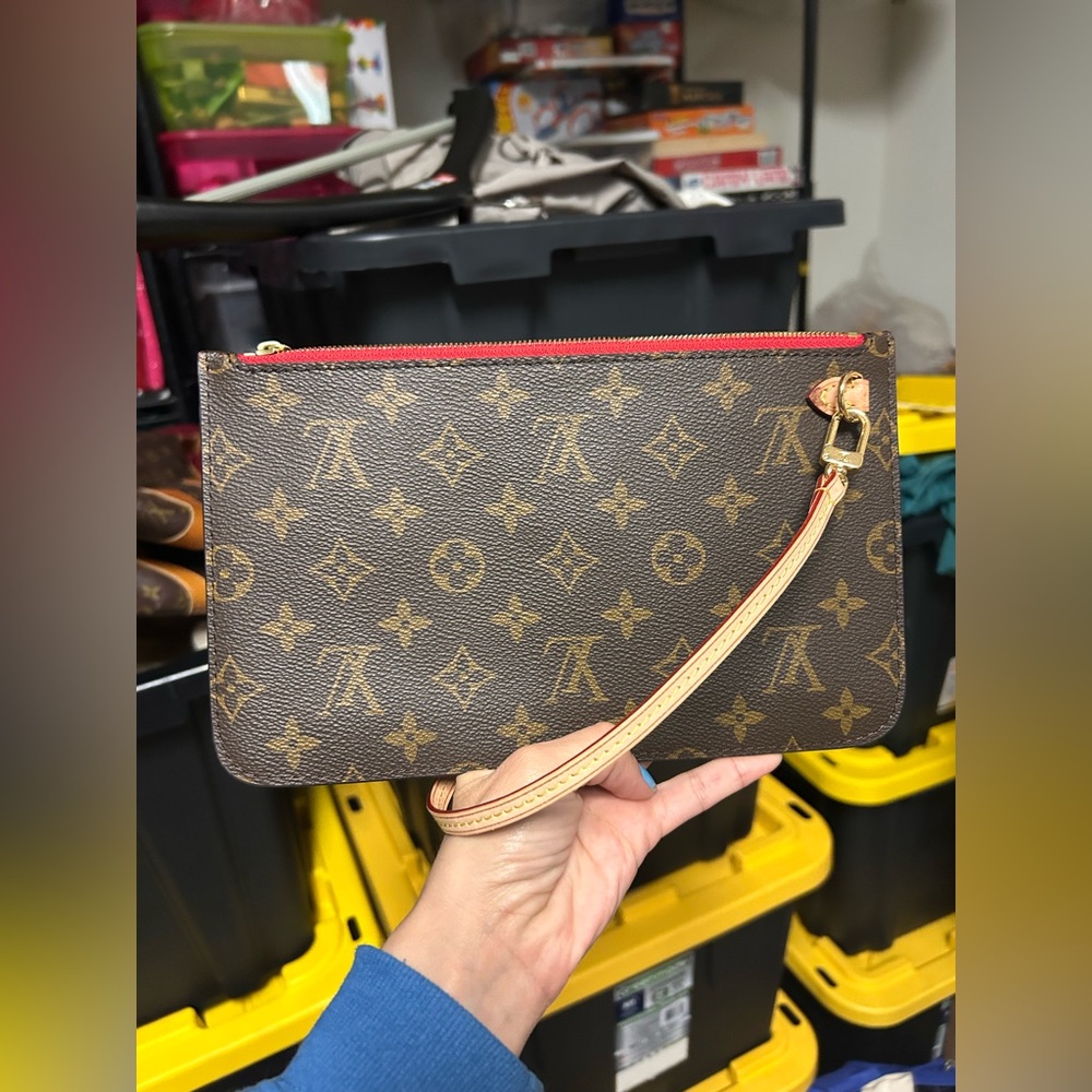 Monogram Clutch with Red Accent